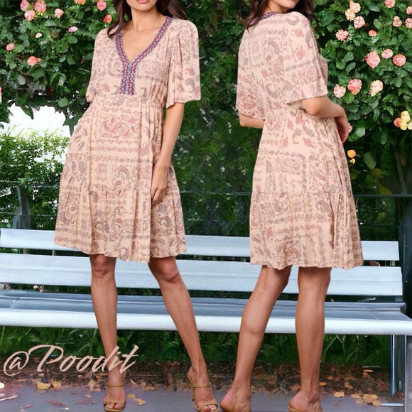 calivta Dresses & Skirts - Super cute embroidered v-neck paisley dress S M L